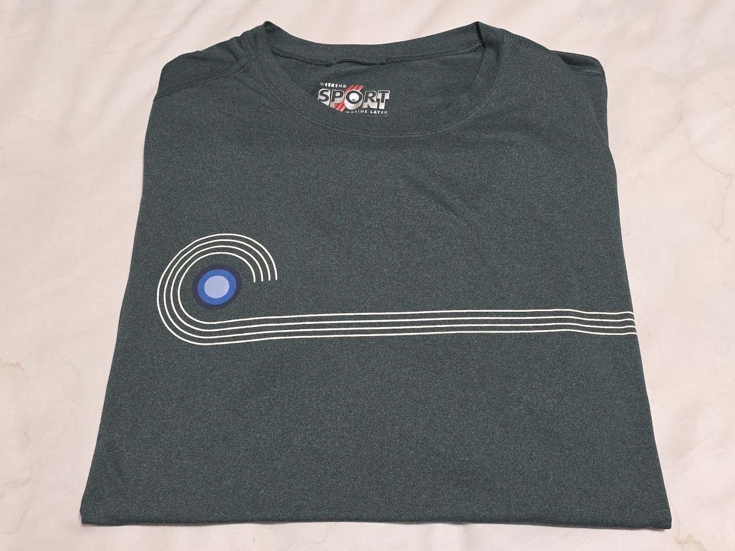 Marine Layer Weekend Sport Performance Lightweight Heather Green Shirt Medium gallery