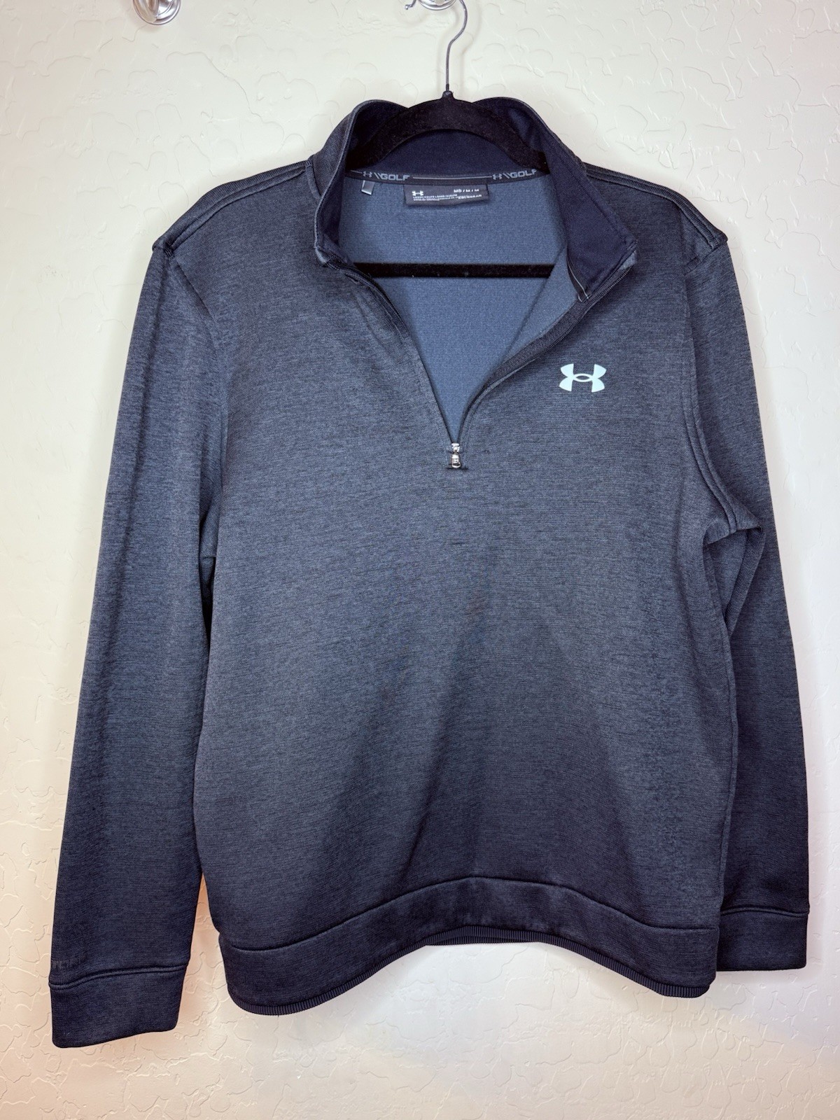 Under Armour Men’s Medium Quarter Zip Golf Pullover Navy Fleece Knit Preppy ⛳️❄️ gallery