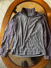 Lululemon Sweater Mens Medium Purple Gray Striped Pullover 1/4 Zip Stretch