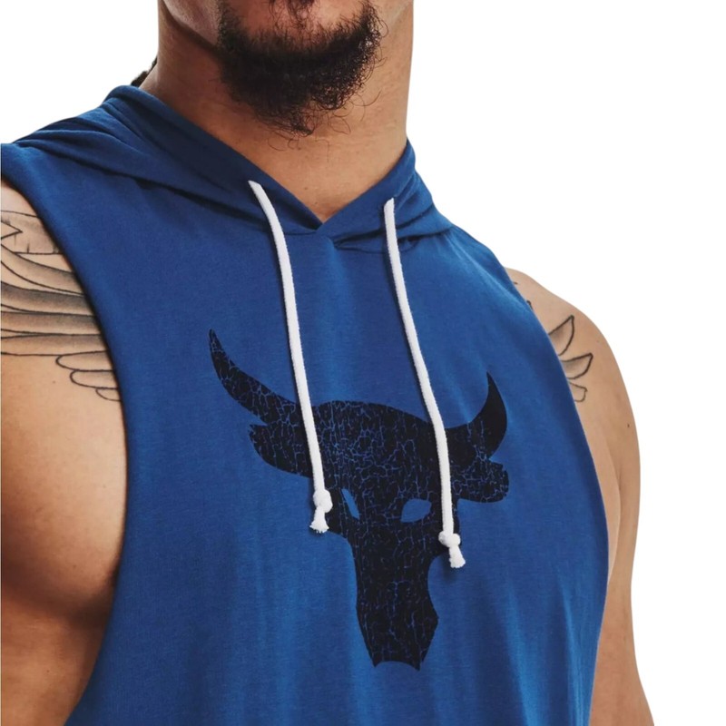 Under Armour Project Rock BSR Bull Sleeveless Hoodie Men's Size Small Blue gallery