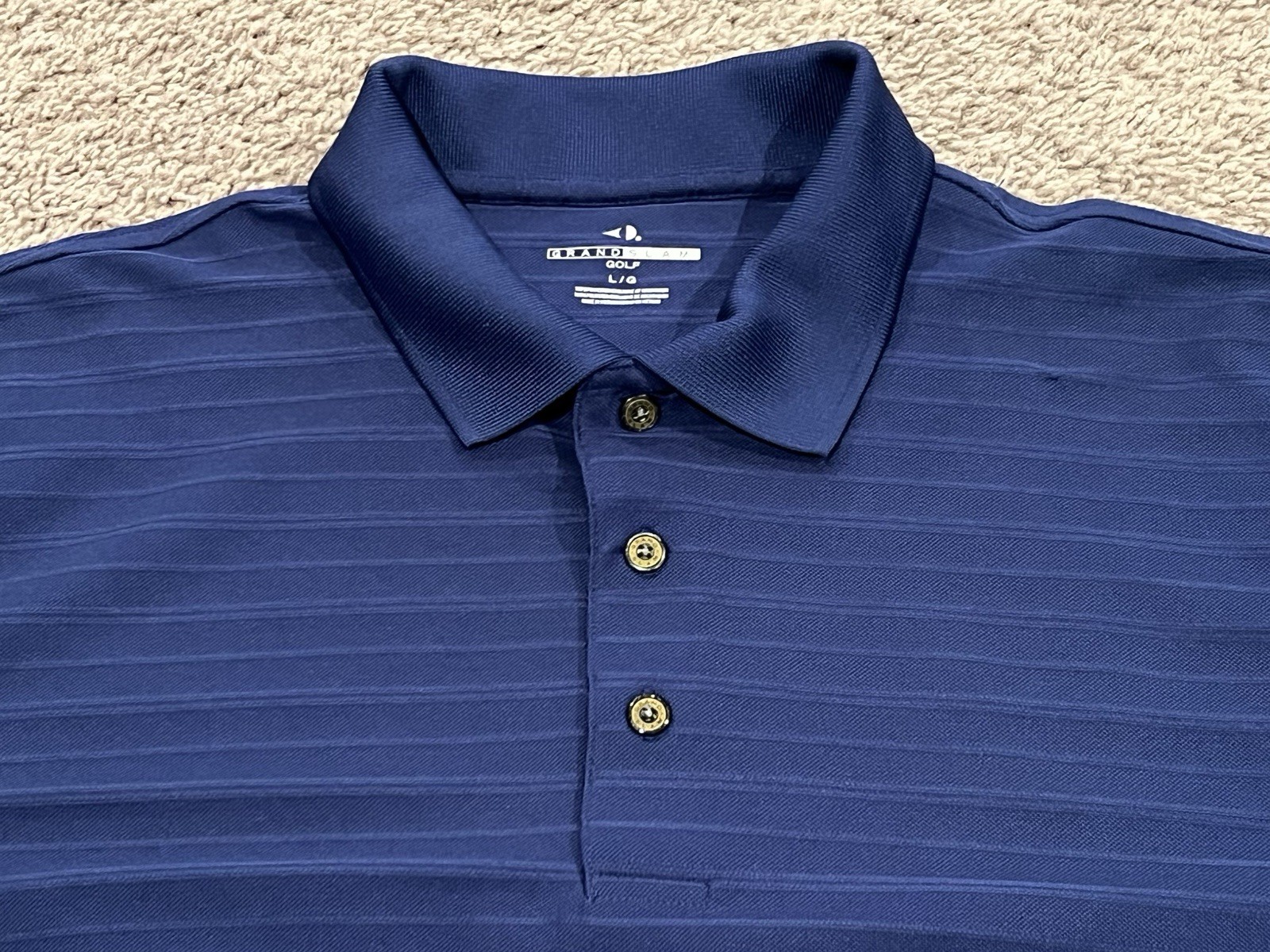 Grand Slam Solid Short Sleeve Golf Polo Shirt Men Large Blue 100% Polyester gallery