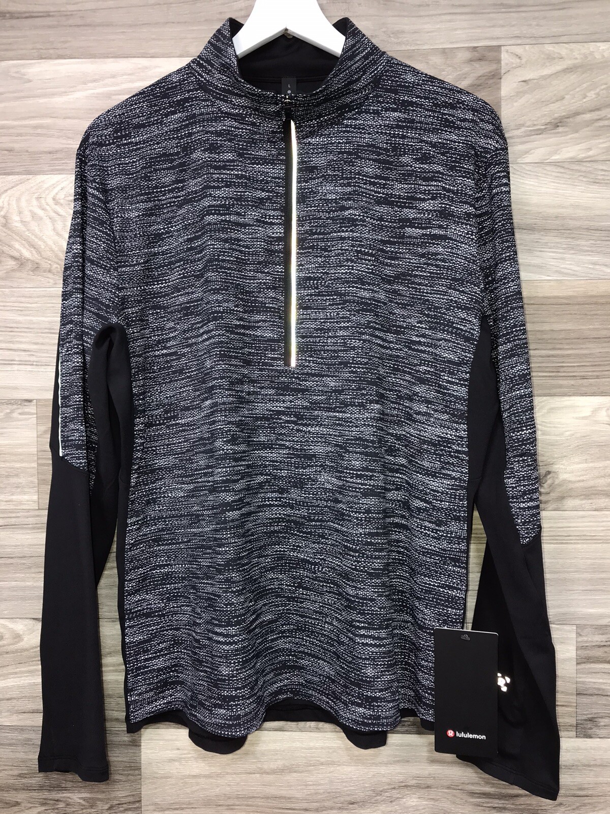 Lululemon Surge Warm Shield 1/2 Zip Size L All Court Texture Black White 52258 gallery