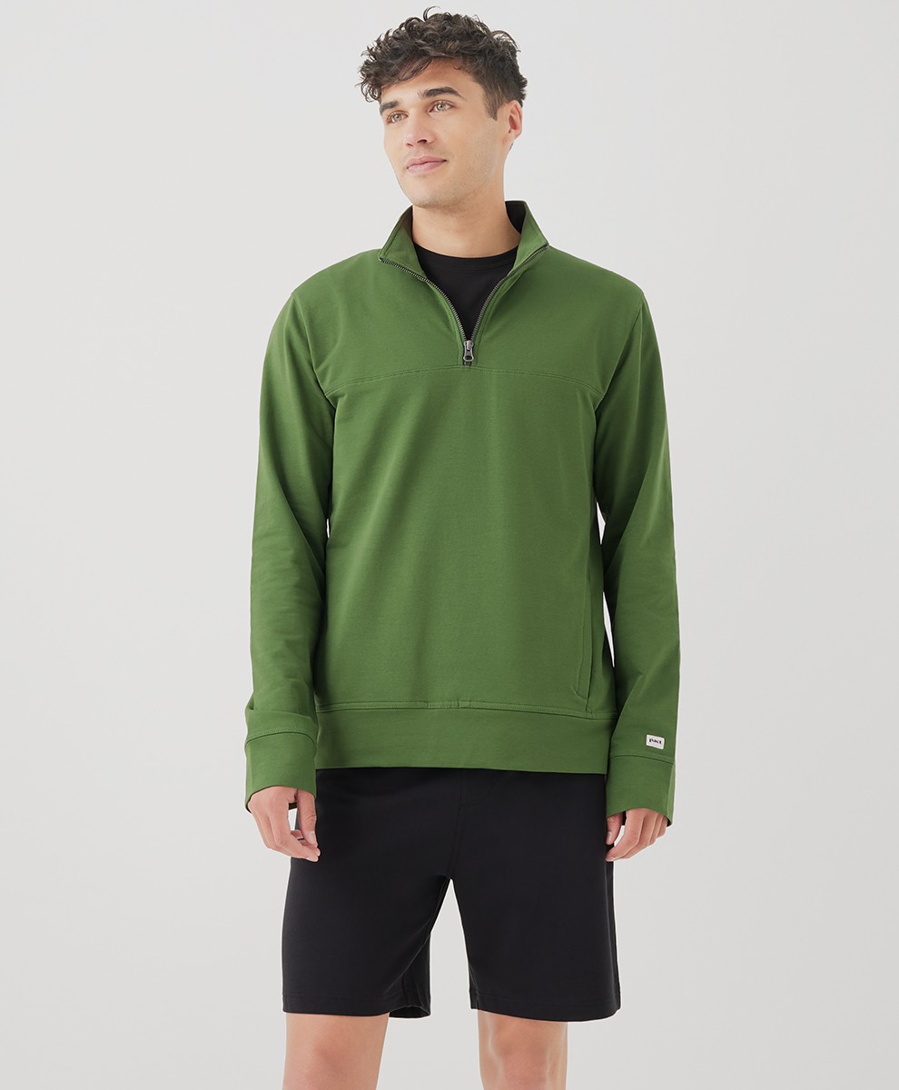 Pact Men's Stretch French Terry Quarter Zip Large Ivy Top Outerwear Shirt gallery