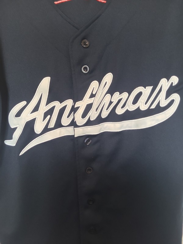 Anthrax Band Baseball Jersey shirt, Dk Blue button-up, Big A Pentagram, Sz Small gallery