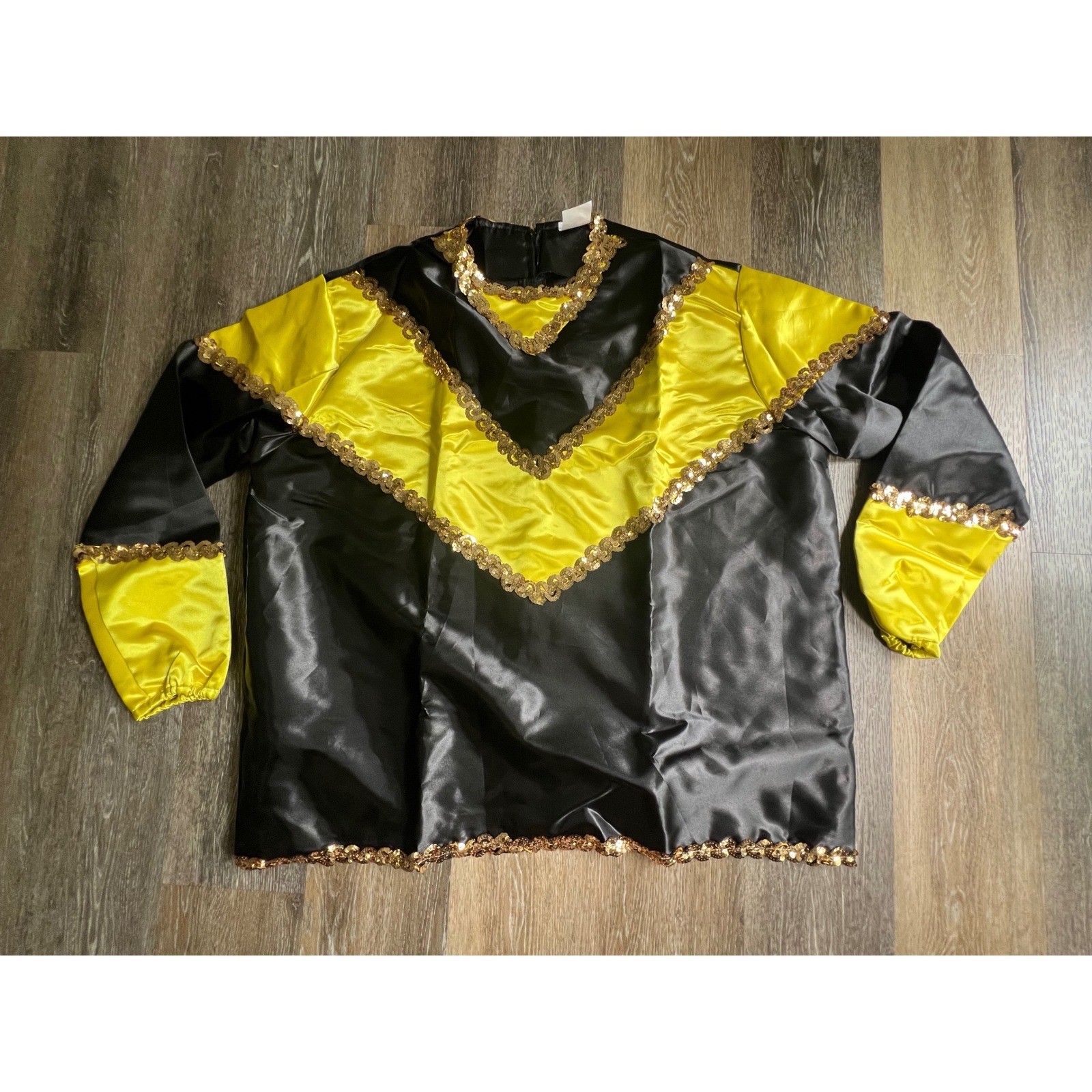 Satin Performance Top Unisex XXL Black Yellow Gold Sequin Trim Chevron gallery