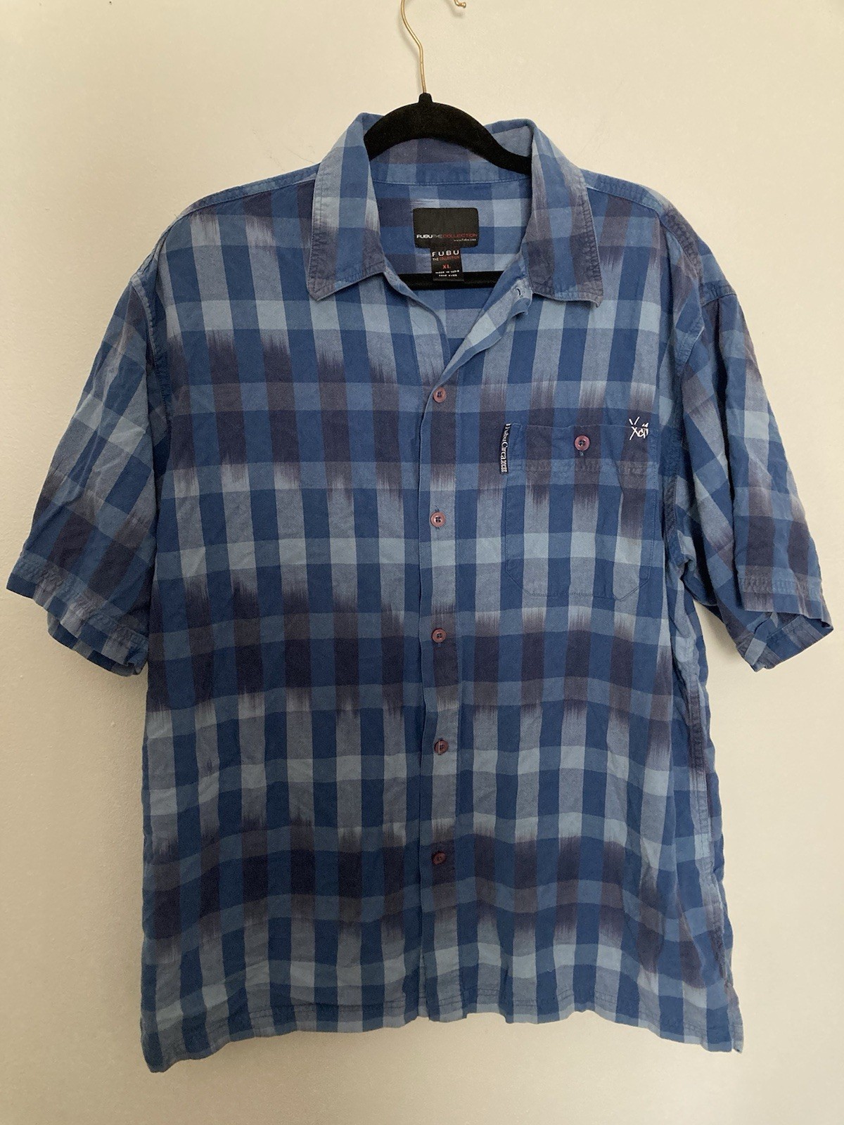 Fubu The Collection Fubu Circa XC11 Mens XL Blue Plaid Short sleeved Top Polo gallery