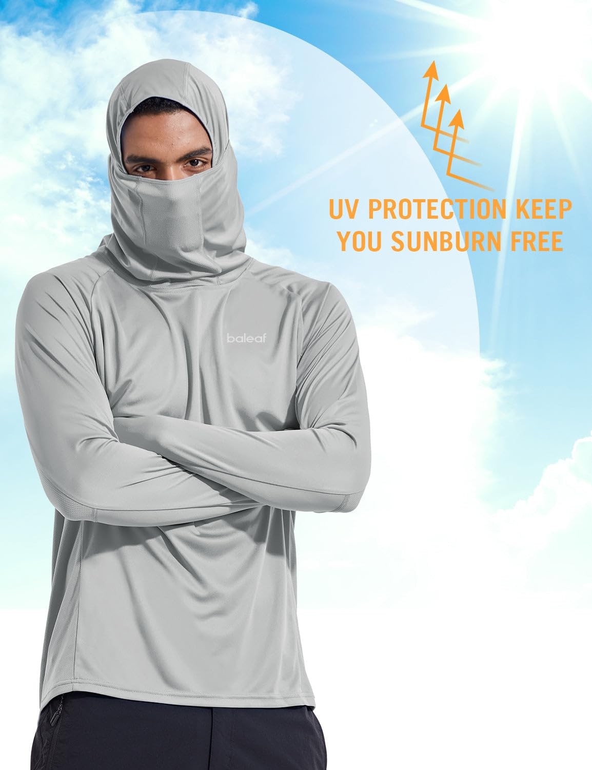 Men's UPF 50+ Sun Protection Hoodie Long Sleeve Quick Dry Rash Guard w/ Mask gallery