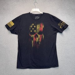 Grunt Style Shirt Mens Large Black American Flag Skull Tee Stretch Crewneck