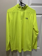 Under Armour Mens HeatGear 1/4 Zip Pullover Long Sleeve Neon Yellow Size Medium