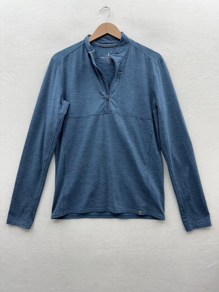 Royal Robbins Mens Medium Pullover Active Quarter Zip Blue Heathered Stripe