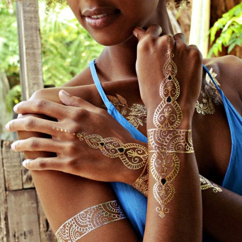 10 Sheets Flash Once Temporary Sticky Tattoo Gold 25teile Hand of Fatima Wow E8 gallery