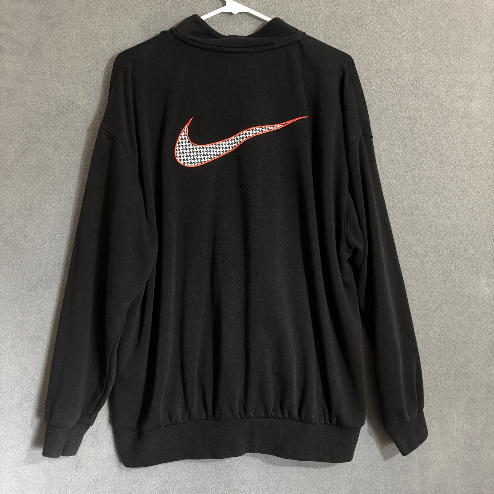 Nike Y2K Men’s M Pullover Quarter Zip Black Houndstooth Swish Logo White Tag gallery