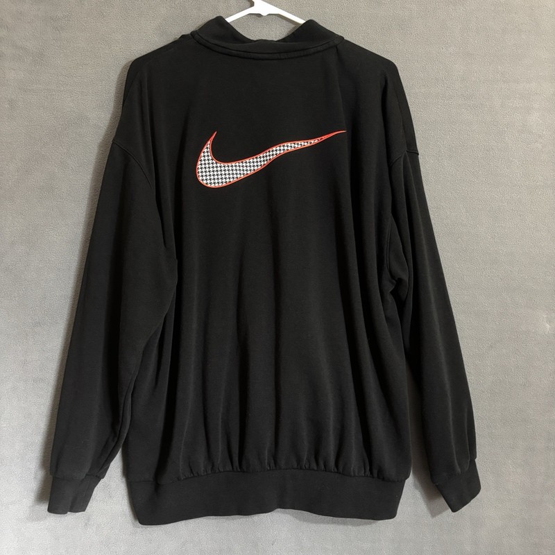 Nike Y2K Men’s M Pullover Quarter Zip Black Houndstooth Swish Logo White Tag gallery