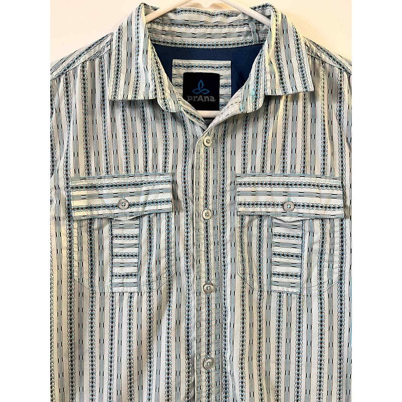 Prana Men’s Striped Casual Button Up Short Sleeve Shirt Small Classic Active gallery