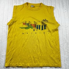 VTG 1985 Waikiki Hawaii Tank Top T-Shirt Size Large Yellow Novelty Dinosaur Fun