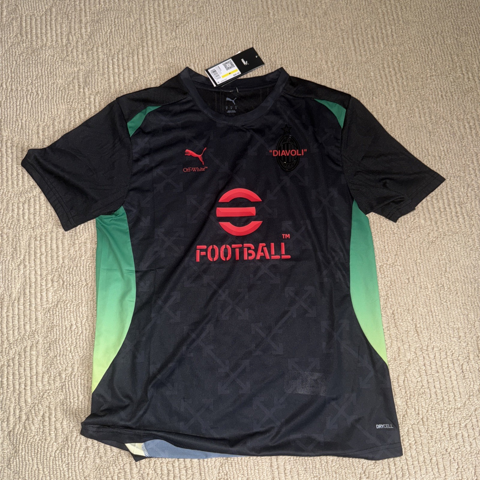 NWT PUMA x Off White AC Milan Pre Match Soccer Jersey Black RARE gallery
