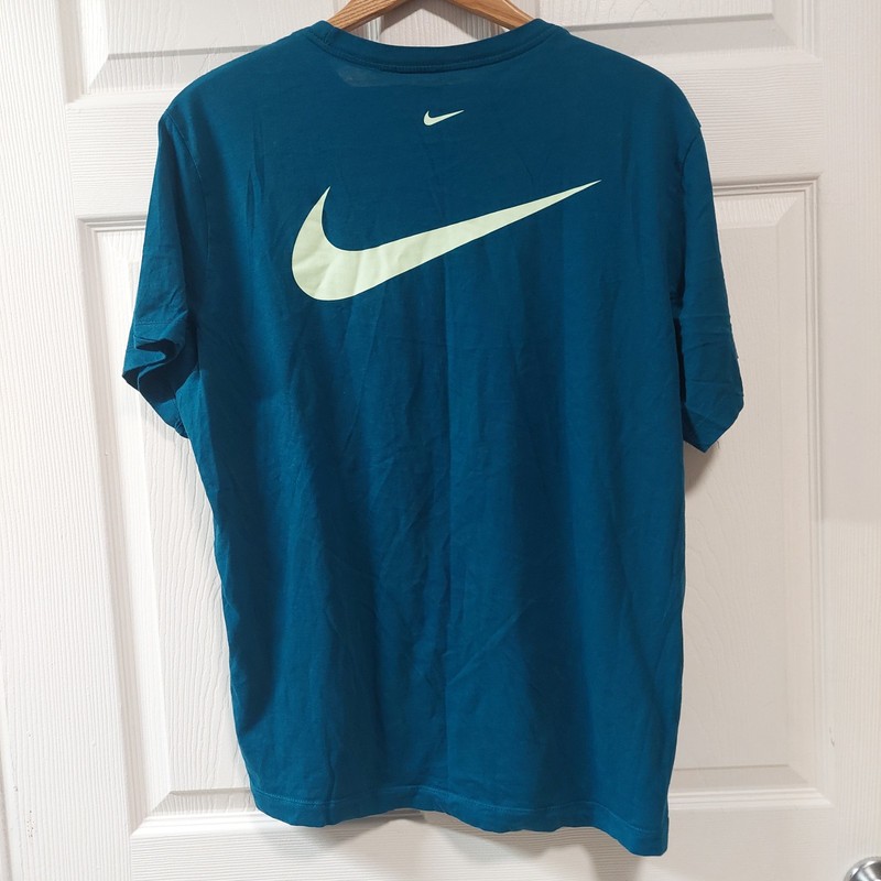 Nike Mens Tee T Shirt Blue MCMLXXII Embroidered Double Multi Swoosh Size XL gallery