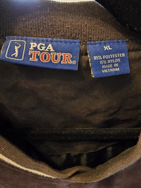 PGA Tour Brown Pullover Golf Jacket V Neck Windbreaker w/ Pockets XL Suede Like gallery