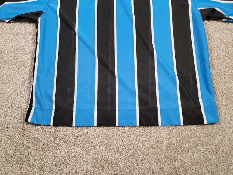 Vintage 90s Nike Soccer Jersey Shirt Large Blue Striped Center Swoosh Rare Y2K gallery