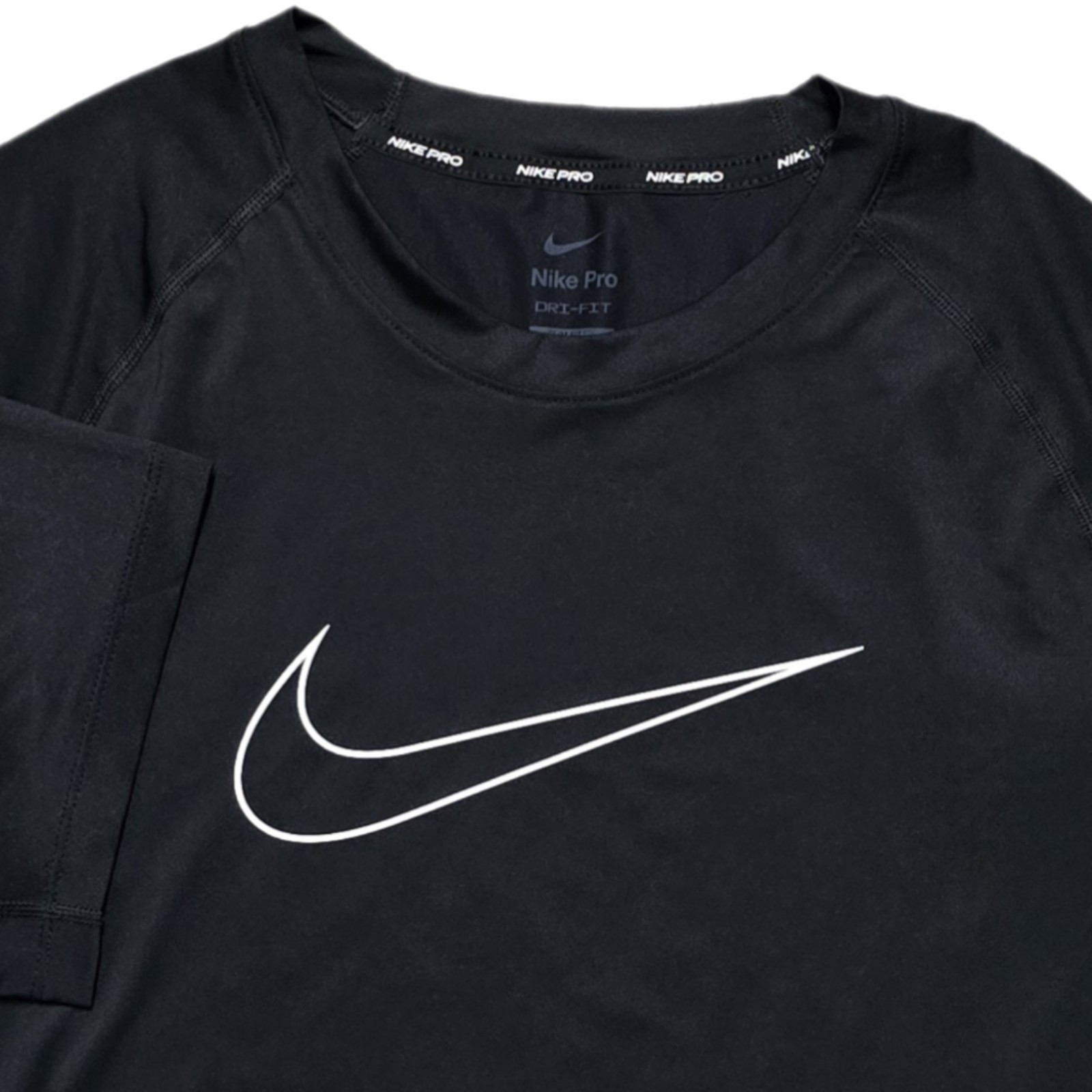 Nike Pro Mens L Short Sleeve Compression Shirt Slim Black Center Swoosh Dri Fit gallery