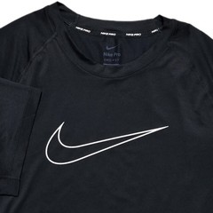 Nike Pro Mens L Short Sleeve Compression Shirt Slim Black Center Swoosh Dri Fit