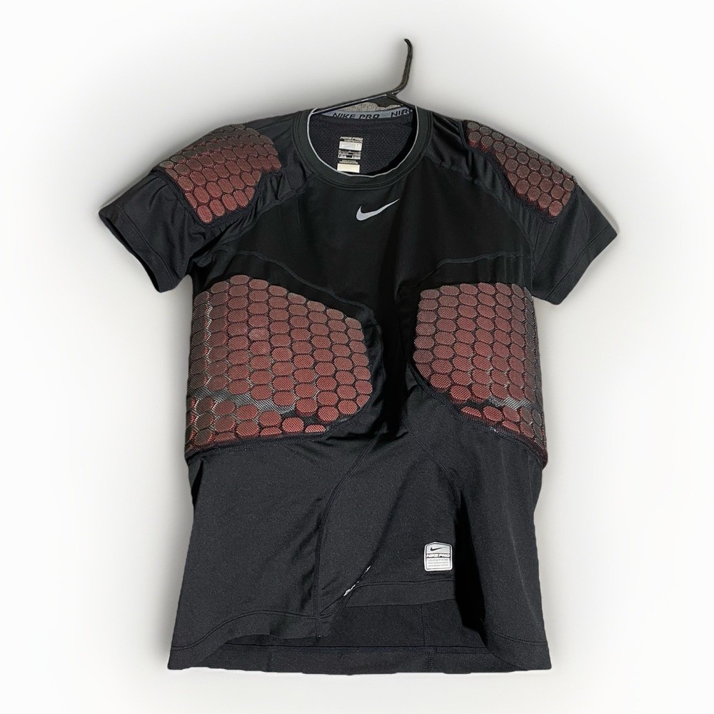 Nike Pro Combat Padded Compression Shirt Mens Medium Dri Fit Black Red Football