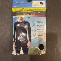 Eddie Bauer Heat Control Base Layer Crew Shirt Mens Small Black Thermal Stretch