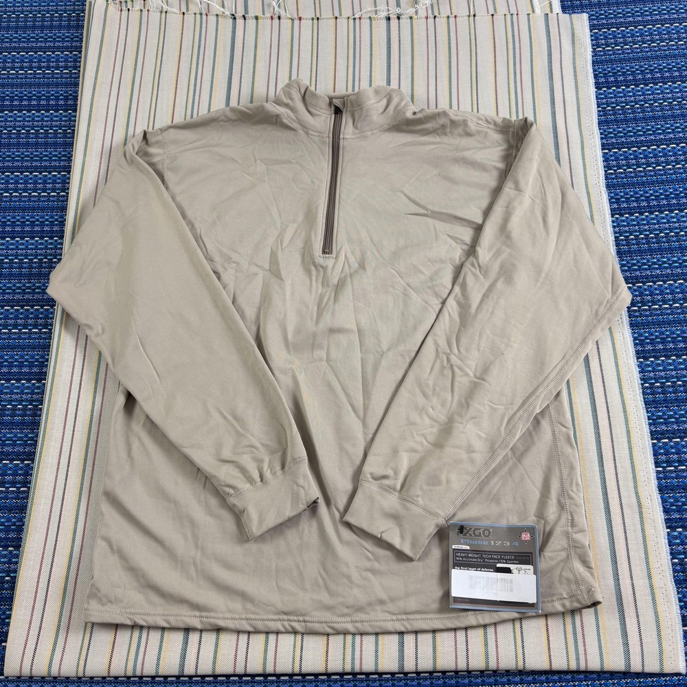 XGO Pullover Mens Large Beige Tactical Acclimate Dry Heavyweight Fleece 1/4 Zip