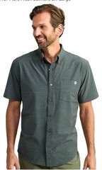 Huk Kona Solid Short Sleeve Men’s Button-Down Shirt, Volcanic Ash, Size S
