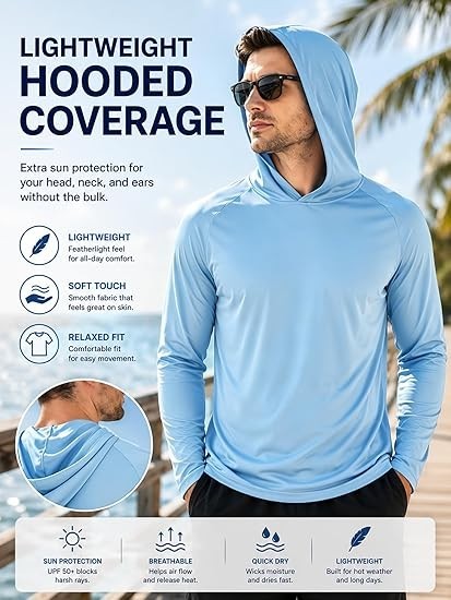 Men's 3 Pack UPF 50+ Sun Protection Hoodie Quick Dry Fishing Hiking Rash Guard gallery