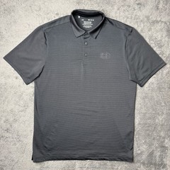 Under Armour Playoff Polo Golf Shirt Gray Striped Mens M Super Soft Short Sleeve
