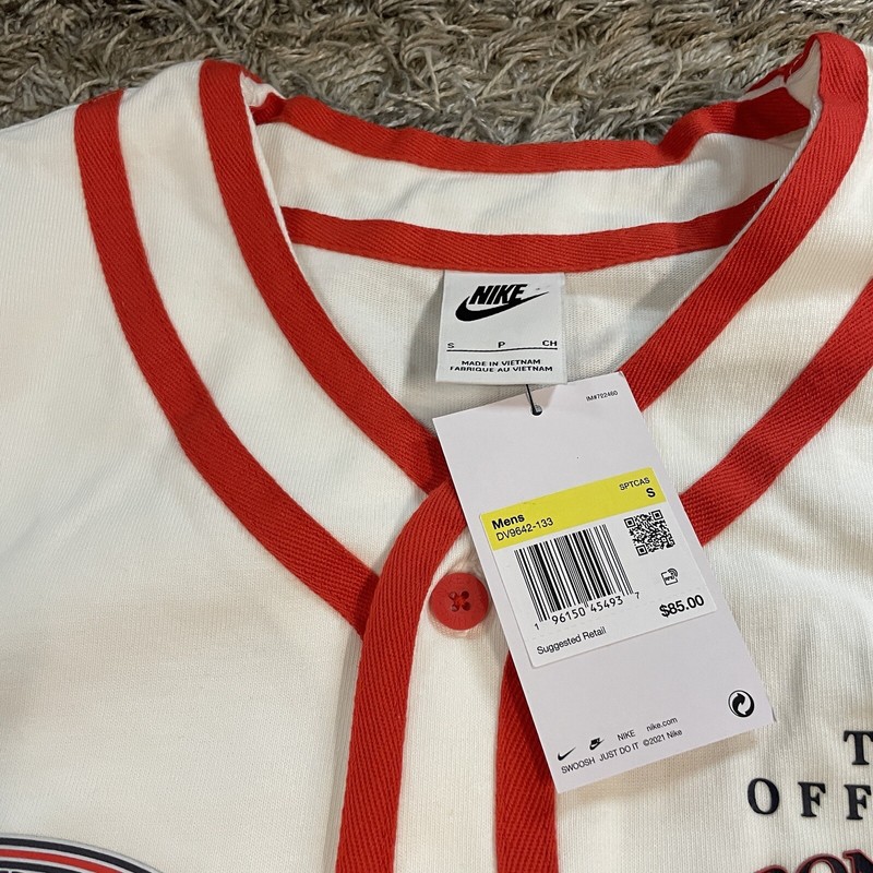 Nike Baseball Jersey Flames Championship Graphic Mens Small DV9642 SS White $85 gallery