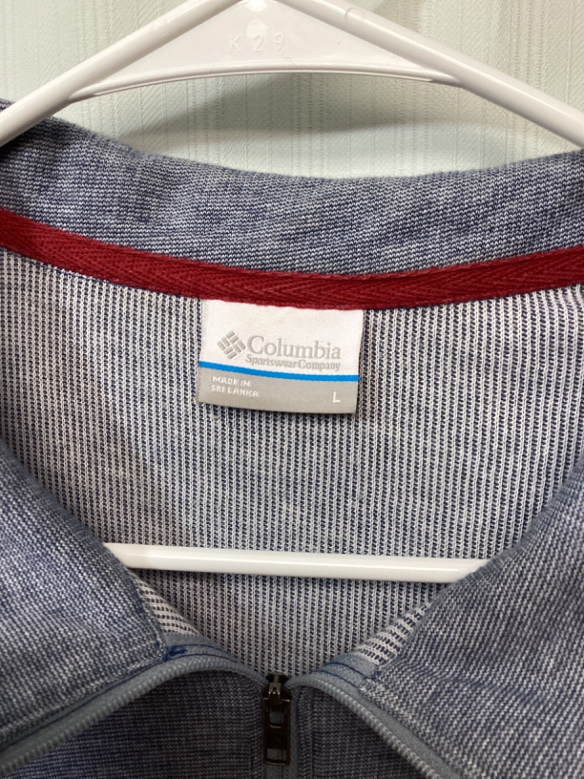 Columbia Blue Large Long Sleeve 1/4 Zip Cotton Blend Activewear Wind Shirt J4 gallery