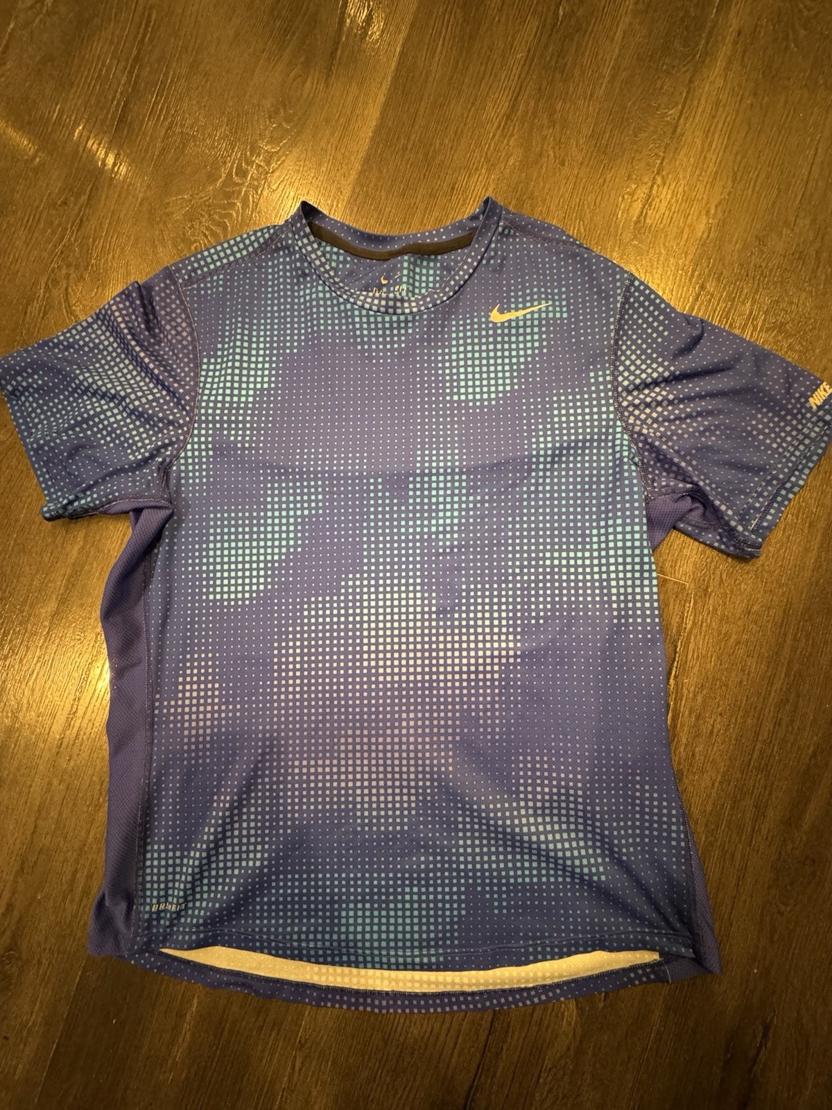 NIKE DRI-FIT SUBLIMATED MEN'S RUNNING SHIRT SIZE Medium Blue Short Sleeve gallery