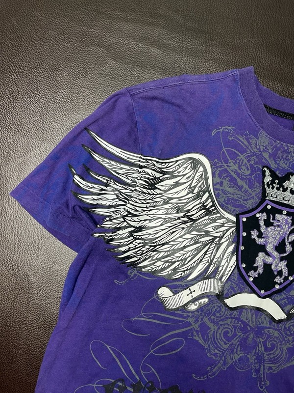 Raw Blue T Shirt Mens XL Purple Y2K Lion Wing Royalty Reigns Grunge Bedazzled gallery