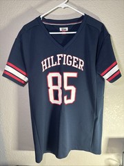 Tommy Hilfiger 85 Football Jersey Short Sleeve Shirt Blue White Red Size Large