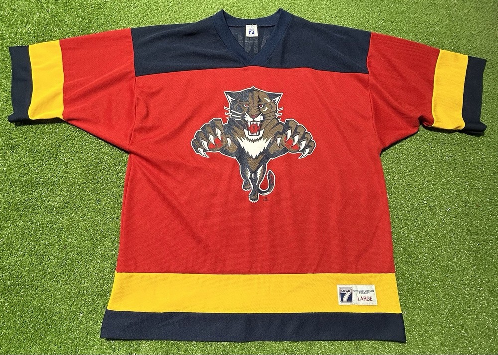 Vintage Logo 7 Florida Panthers Ed Jovanovski #55 Red Yellow Men’s Sz Large