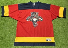 Vintage Logo 7 Florida Panthers Ed Jovanovski #55 Red Yellow Men’s Sz Large