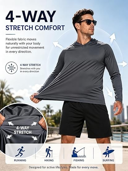 Men's 3 Pack UPF 50+ Sun Protection Hoodie Quick Dry Fishing Hiking Rash Guard gallery
