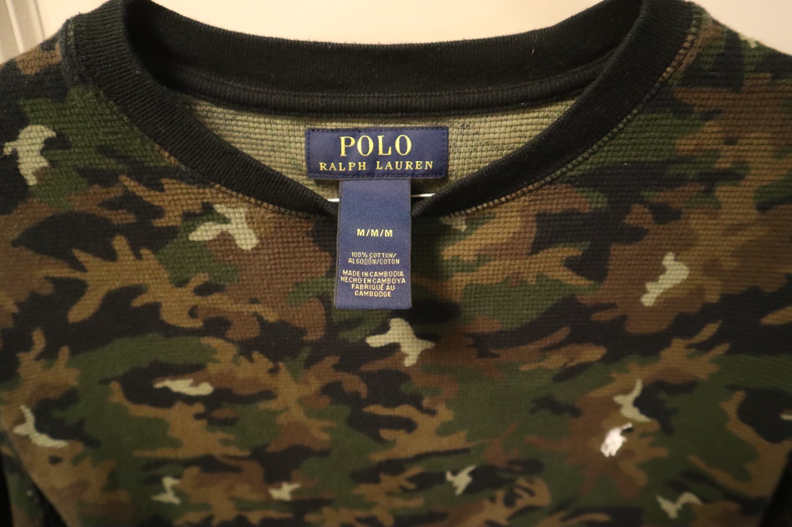 Polo Ralph Lauren Shirt Youth Medium Green Camo Thermal Waffle Knit Pullover gallery