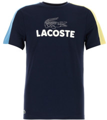 Lacoste Men’s Sz S Ultra-Dry Printed Color-Block Tennis T-Shirt Navy/Blue/Yellow