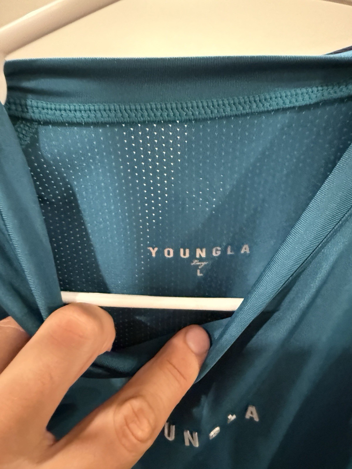 YoungLA Men's Blue Compression Tank Top Large Athletic Fit Polyester Logo Gym gallery