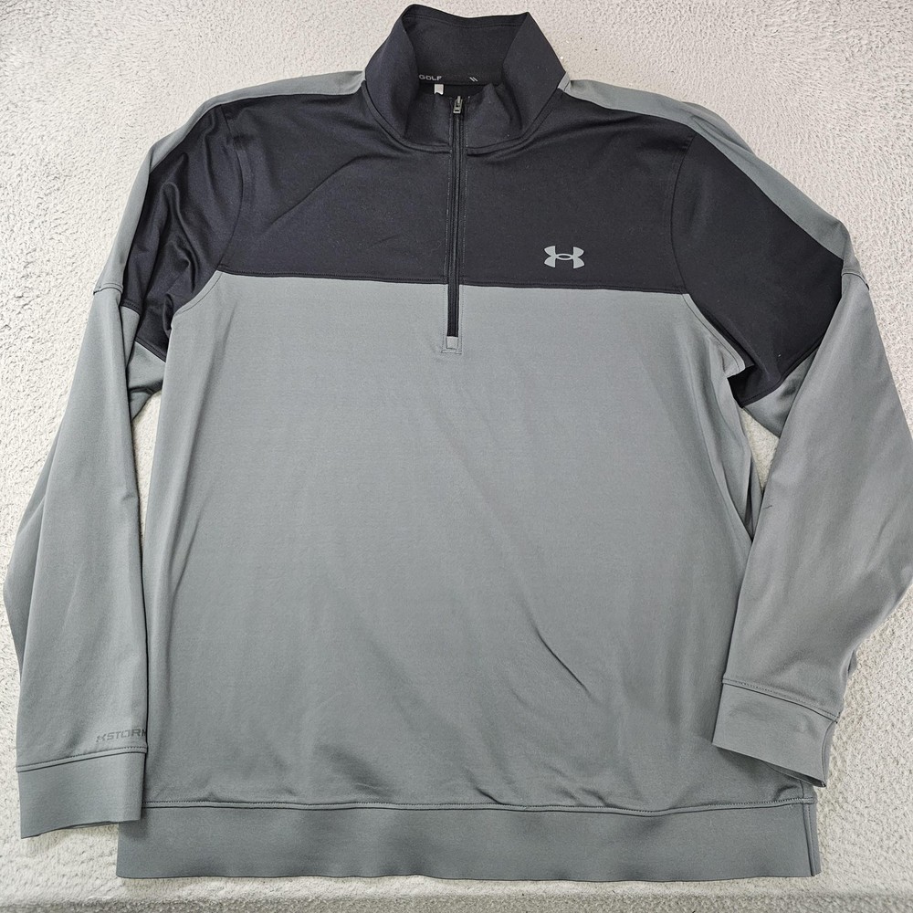 Under Armour Pullover Mens Large Gray Black 1/4 Zip Golf Storm Water Resistant