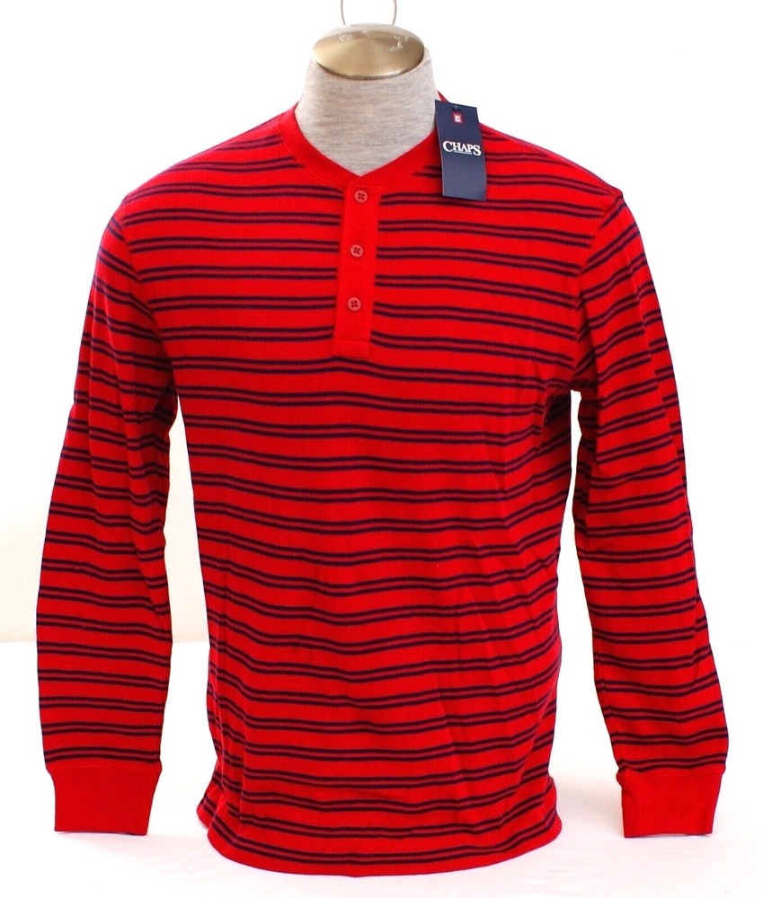 Chaps Red & Blue Striped Kent Thermal Knit Long Sleeve Polo Shirt Men's M NWT