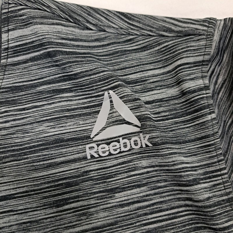 Reebok Gray and Black Stripe Pattern Athletic Performance T Shirt Mens Size S gallery