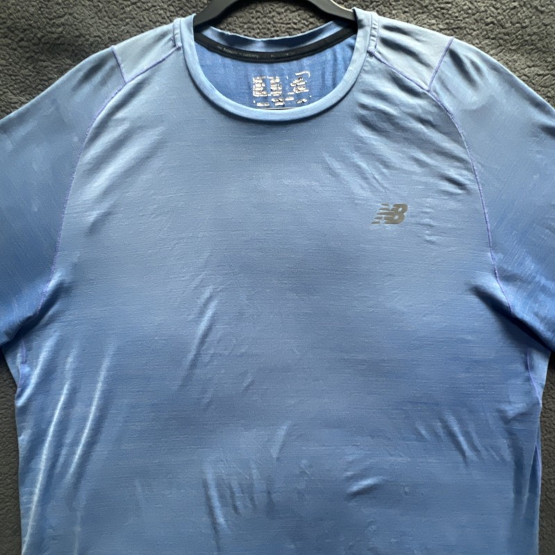 New Balance Men's Size XL Running Tech Light Blue Shirt with Reflective Stripes gallery