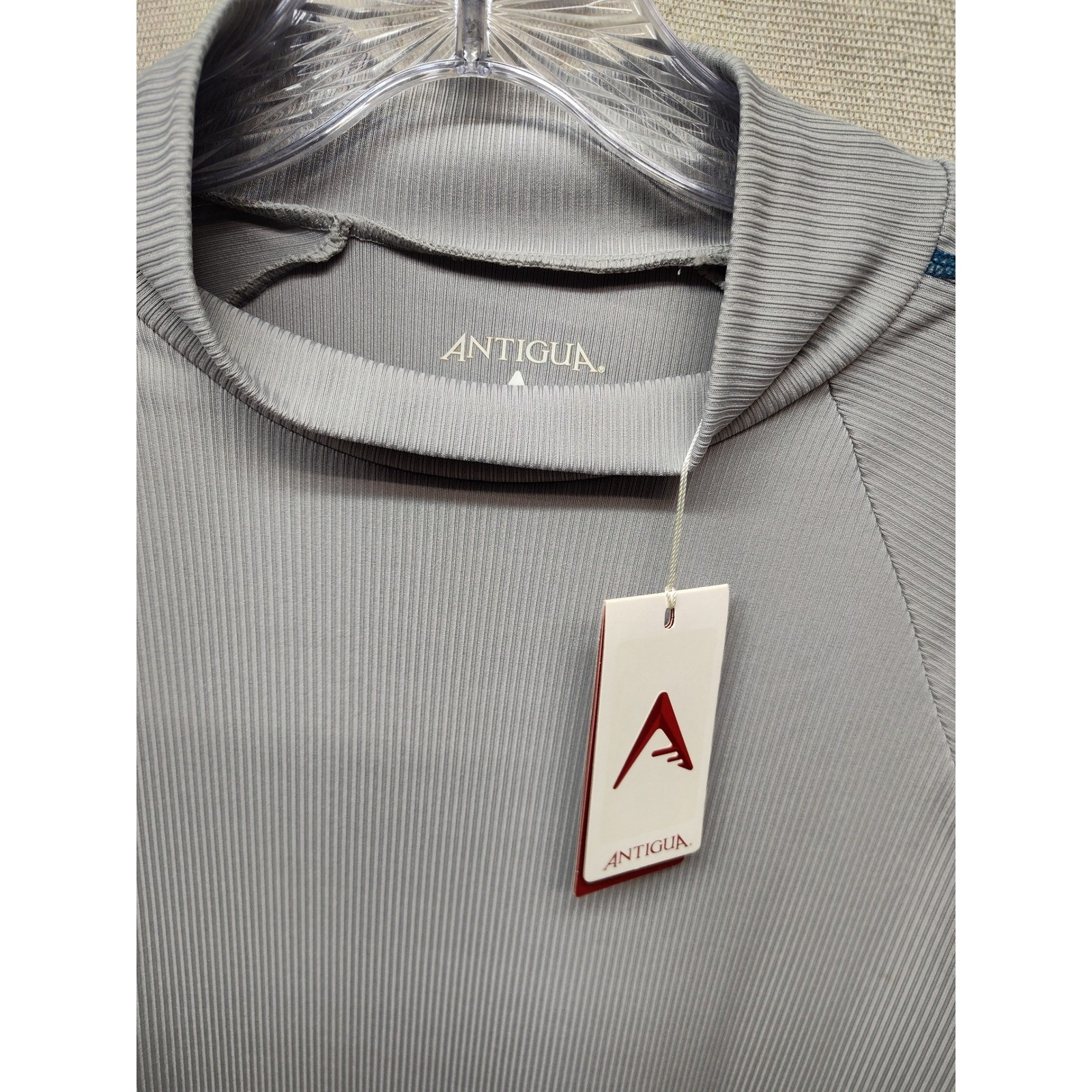 Antigua Desert Dry Mens Grey Ribbed Mock Neck Long Sleeve Performance Top L gallery