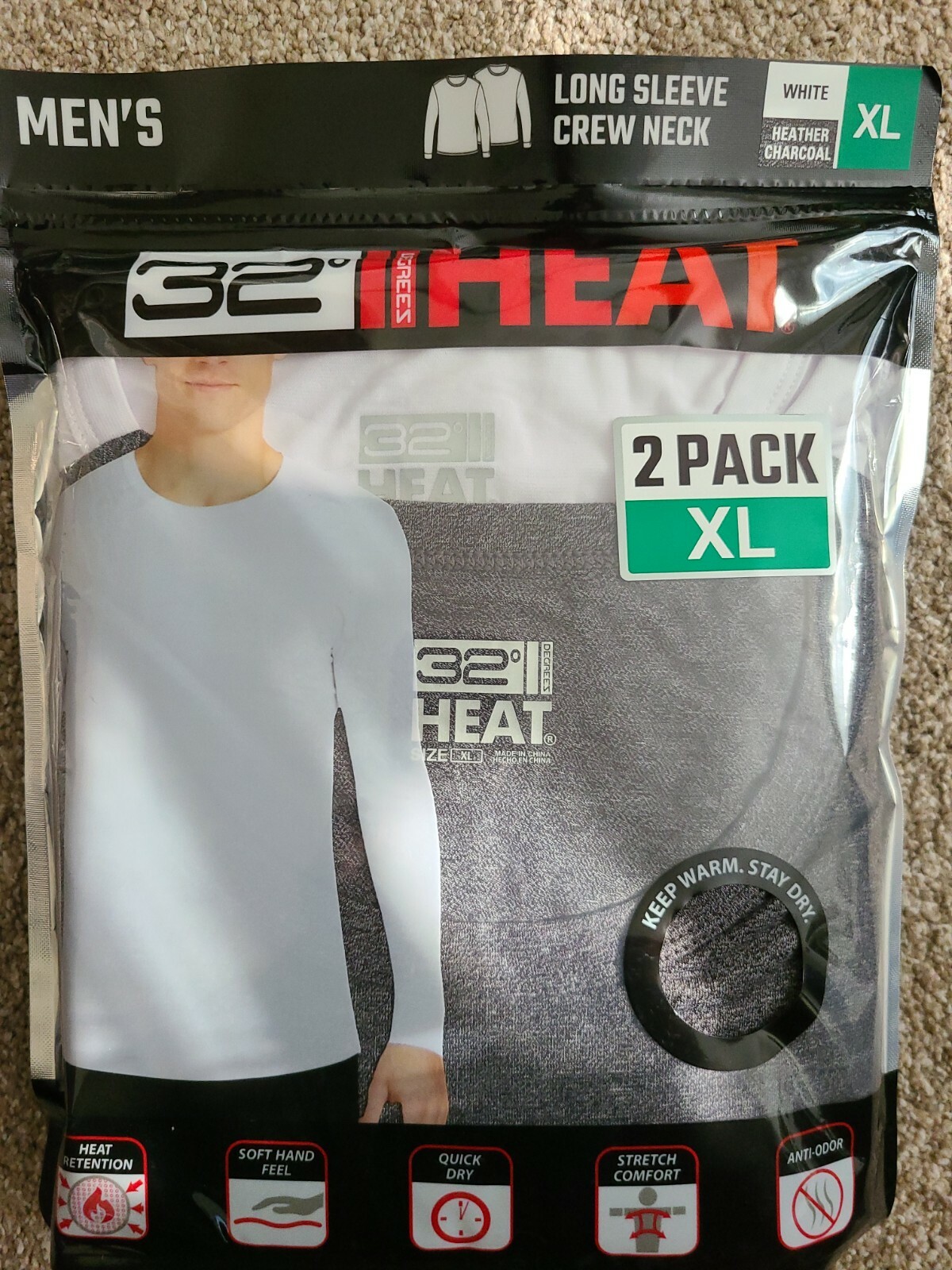 32 Degrees Heat 2 Pack Long Sleeve Neck. 1 White/1 Gray Mens XL gallery