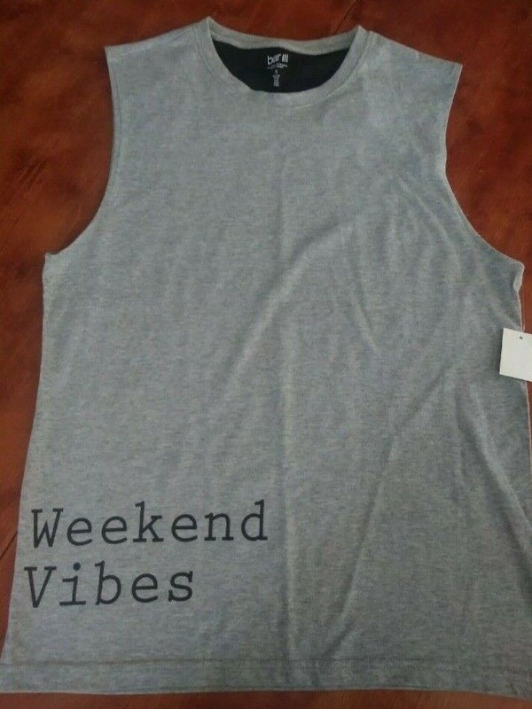 MENS BAR III GRAY BLACK WEEKEND VIBES MUSCLE GYM WORKOUT TEE TANK TOP SHIRT gallery