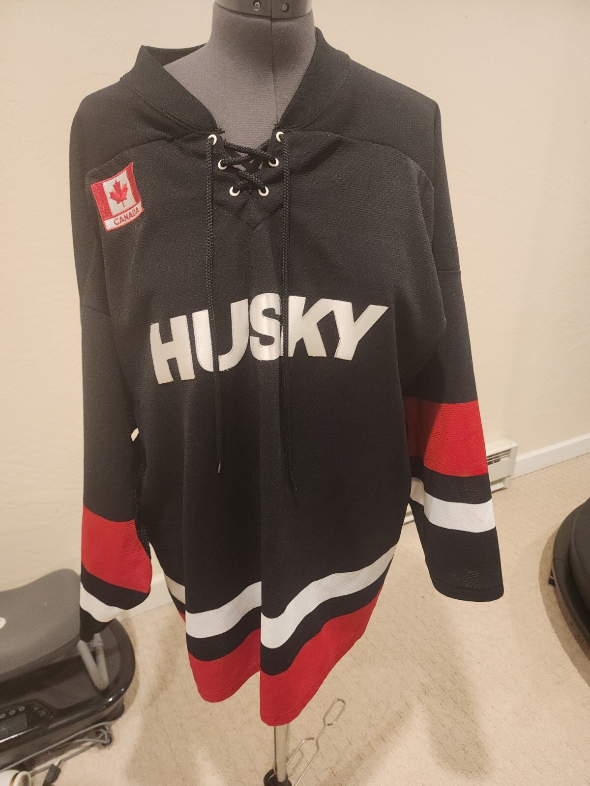 Vintage Athletic Knit HUSKY Multicolor Hockey Jersey XL CANADA gallery